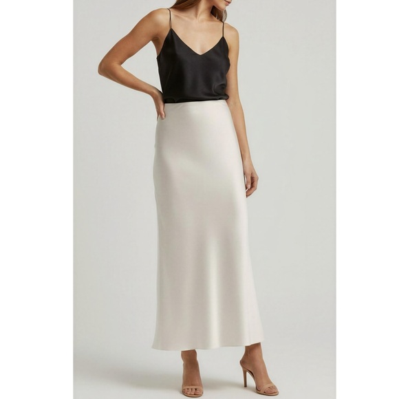 FAVORITE DAUGHTER High Rise Silky Satin Midi Favorite Skirt, Ivory, Small - Picture 4 of 11